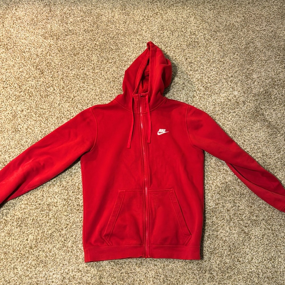 Red Nike Club Fleece Full Zip Jacket Size S